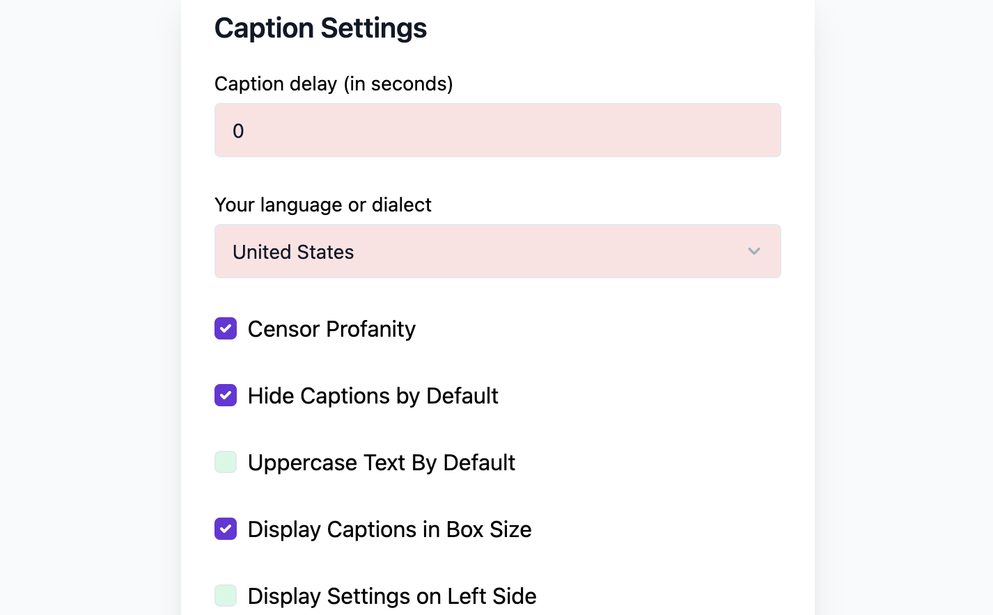 Stream Closed Captioner caption settings page